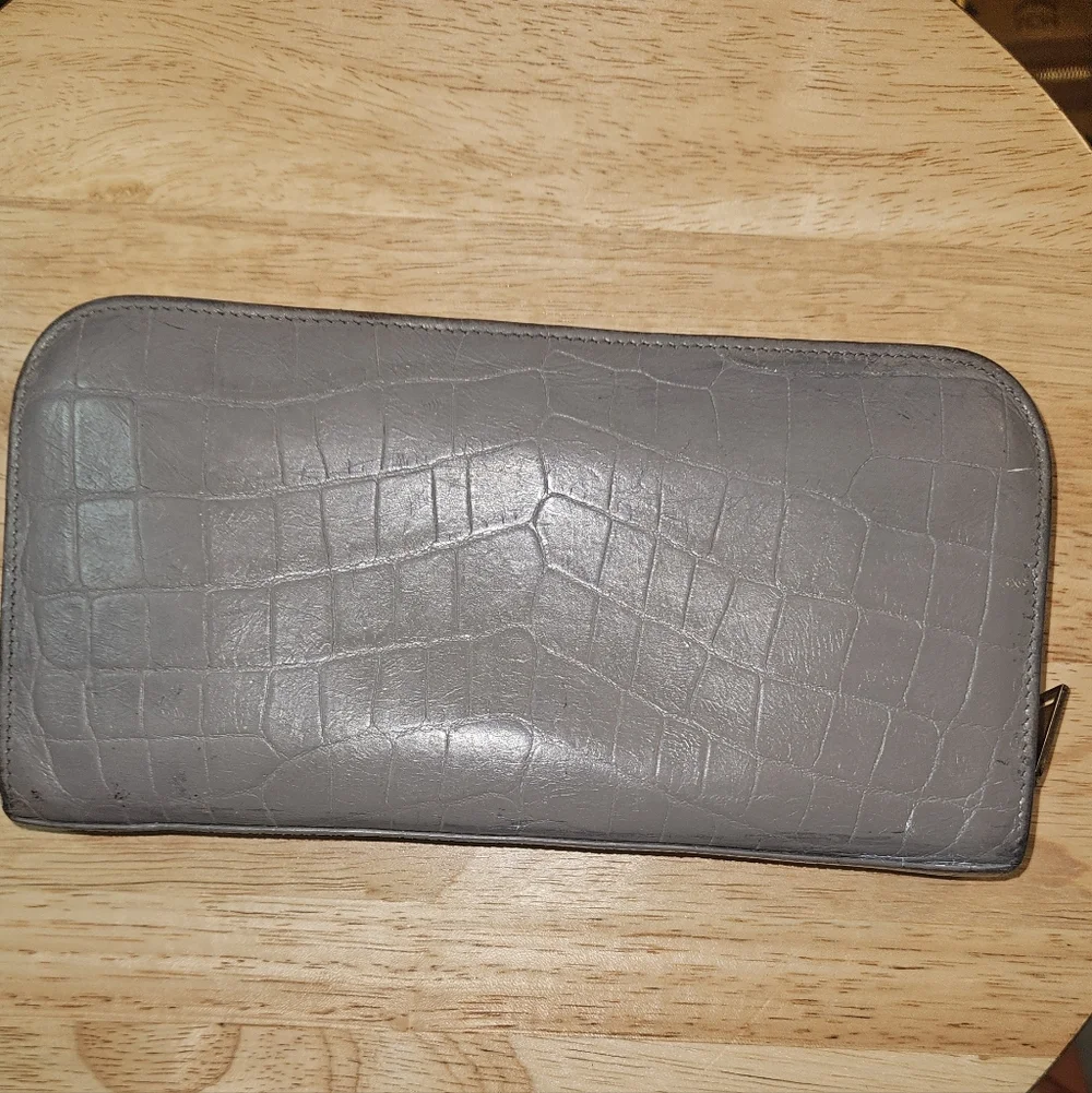 Saint Laurent Gray Croc-Embossed Zip Around Wallet - Picture 2 of 6